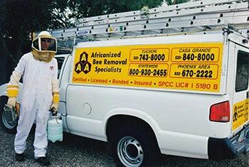 Casa Grande bee removal service truck and employee